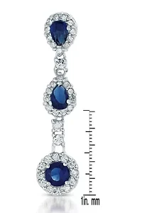 Lab Created Sterling Silver White Gold Plated with Sapphire Blue Cubic Zirconia Linear 3-Stone Dangle Earrings
