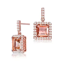 Lab Created Sterling Silver 18K Rose Gold Plated with Square Champagne Cubic Zirconia Drop Earrings