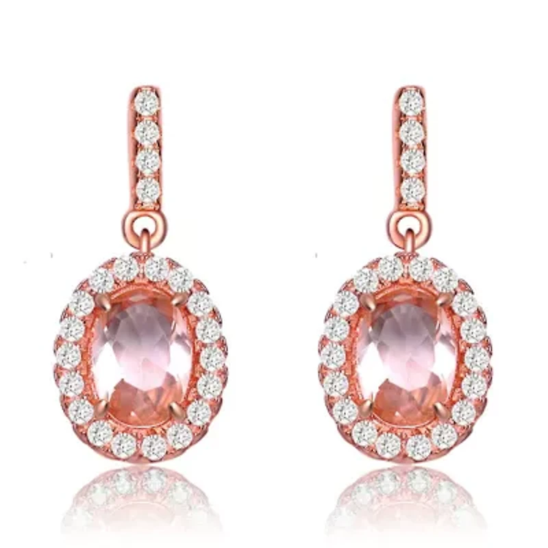 Lab Created Sterling Silver 18K Rose Gold plated with Champagne Cubic Zirconia Drop Earrings