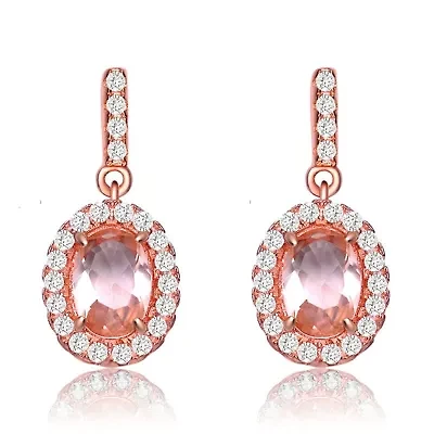 Lab Created Sterling Silver 18K Rose Gold plated with Champagne Cubic Zirconia Drop Earrings