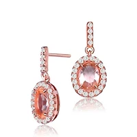 Lab Created Sterling Silver 18K Rose Gold plated with Champagne Cubic Zirconia Drop Earrings