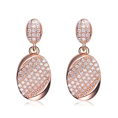 Lab Created Sterling Silver 18K Rose Gold Plated with Clear Pave Set Cubic Zirconia Dangle Earrings