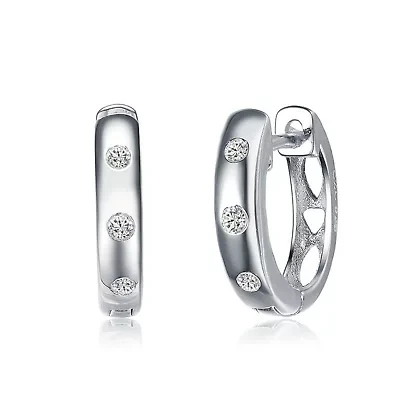 Lab Created Sterling Silver White Gold Plating with Clear Cubic Zirconia Mini Hoop Earrings