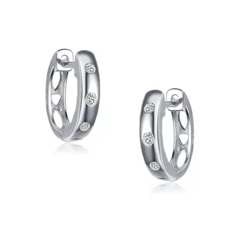 Lab Created Sterling Silver White Gold Plating with Clear Cubic Zirconia Mini Hoop Earrings