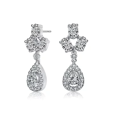 Lab Created Sterling Silver White Gold Plated with Clear Pear & Round Cubic Zirconia Accent Drop Earrings