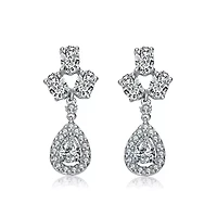 Lab Created Sterling Silver White Gold Plated with Clear Pear & Round Cubic Zirconia Accent Drop Earrings