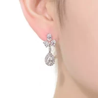 Lab Created Sterling Silver White Gold Plated with Clear Pear & Round Cubic Zirconia Accent Drop Earrings