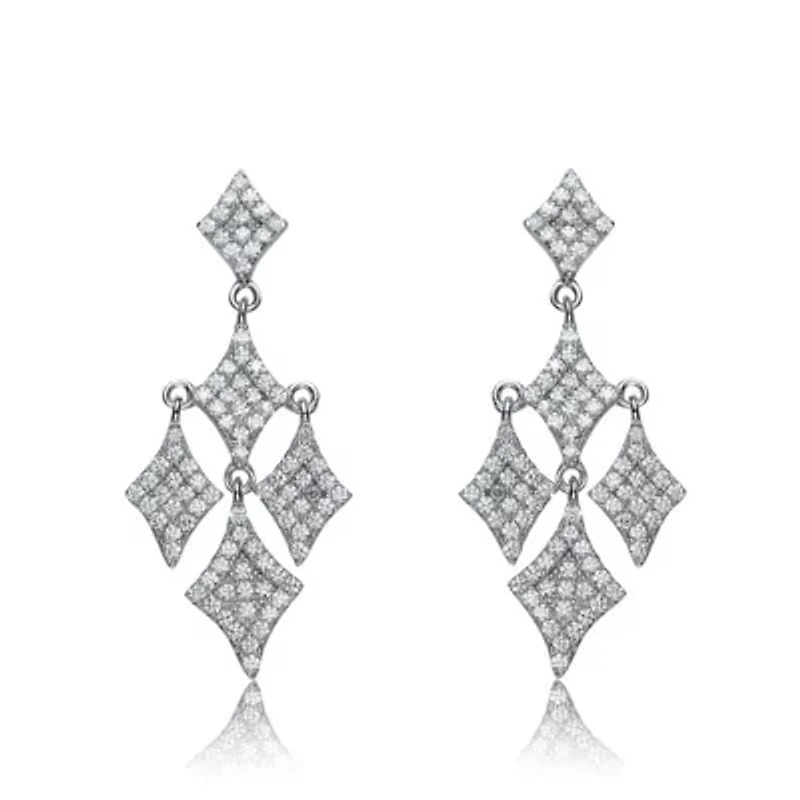 Lab Created Sterling Silver White Gold Plated with Clear Cubic Zirconia Chandelier Dangling Earrings