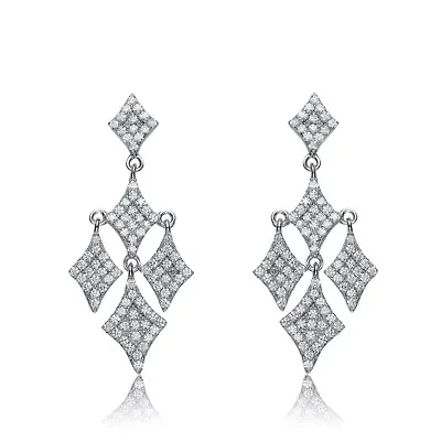 Lab Created Sterling Silver White Gold Plated with Clear Cubic Zirconia Chandelier Dangling Earrings