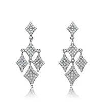 Lab Created Sterling Silver White Gold Plated with Clear Cubic Zirconia Chandelier Dangling Earrings