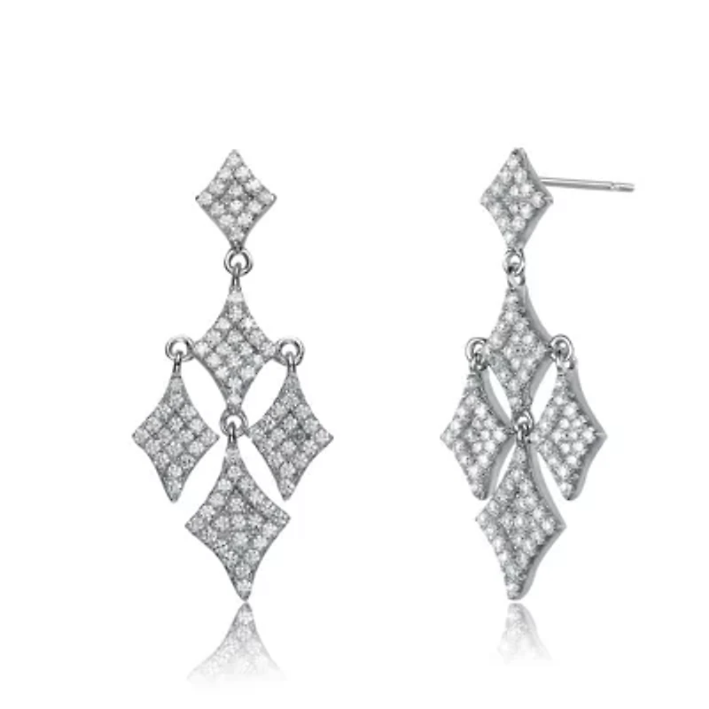 Lab Created Sterling Silver White Gold Plated with Clear Cubic Zirconia Chandelier Dangling Earrings