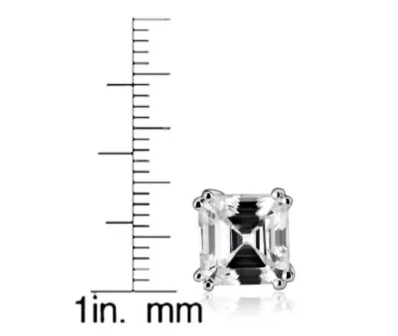 Lab Created Sterling Silver White Gold Plated with Cubic Zirconia Assher Cut Square Stud Earrings
