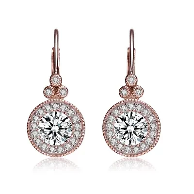 Lab Created Sterling Silver 18K Rose Gold Plated with Clear Cubic Zirconia Drop Earrings