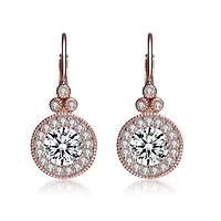 Lab Created Sterling Silver 18K Rose Gold Plated with Clear Cubic Zirconia Drop Earrings