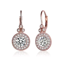 Lab Created Sterling Silver 18K Rose Gold Plated with Clear Cubic Zirconia Drop Earrings