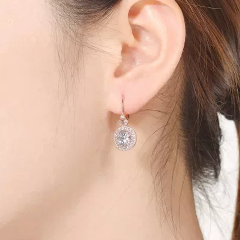 Lab Created Sterling Silver 18K Rose Gold Plated with Clear Cubic Zirconia Drop Earrings