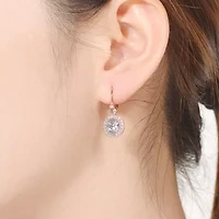 Lab Created Sterling Silver 18K Rose Gold Plated with Clear Cubic Zirconia Drop Earrings