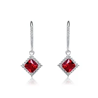 Lab Created Sterling Silver White Gold Plating with Ruby Red Cubic Zirconia Dangle Earrings