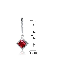 Lab Created Sterling Silver White Gold Plating with Ruby Red Cubic Zirconia Dangle Earrings