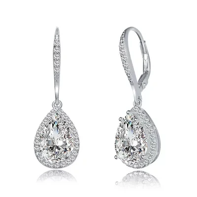 Lab Created Sterling Silver Cubic Zirconia Pear Drop Earrings