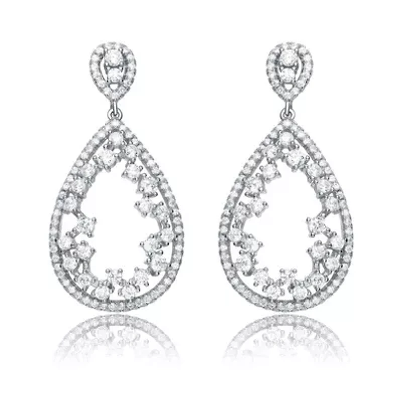 Lab Created Sterling Silver White Gold Plating with Clear Cubic Zirconia Teardrop Accent Earrings