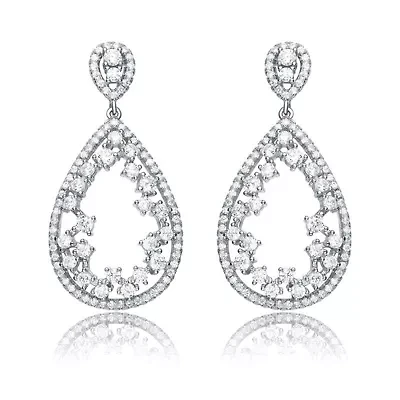 Lab Created Sterling Silver White Gold Plating with Clear Cubic Zirconia Teardrop Accent Earrings