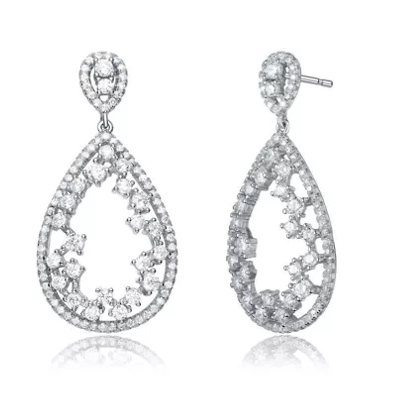 Lab Created Sterling Silver White Gold Plating with Clear Cubic Zirconia Teardrop Accent Earrings