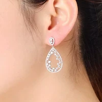 Lab Created Sterling Silver White Gold Plating with Clear Cubic Zirconia Teardrop Accent Earrings