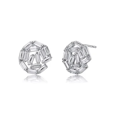 Lab Created Sterling Silver White Gold Plated with Clear Baguette Cubic Zirconia Bundle Stud Earrings