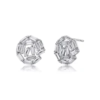 Lab Created Sterling Silver White Gold Plated with Clear Baguette Cubic Zirconia Bundle Stud Earrings