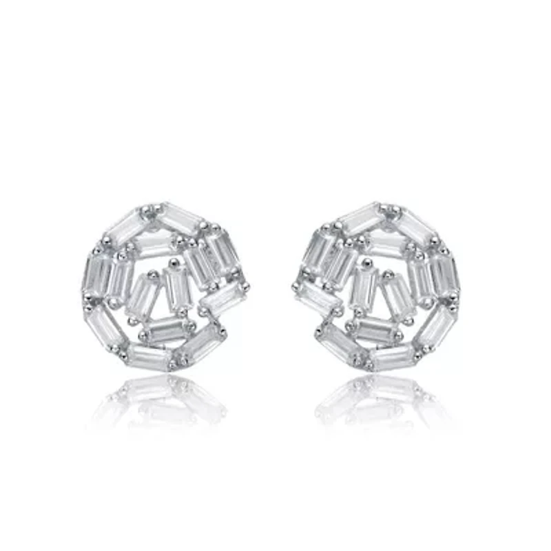 Lab Created Sterling Silver White Gold Plated with Clear Baguette Cubic Zirconia Bundle Stud Earrings
