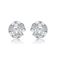 Lab Created Sterling Silver White Gold Plated with Clear Baguette Cubic Zirconia Bundle Stud Earrings
