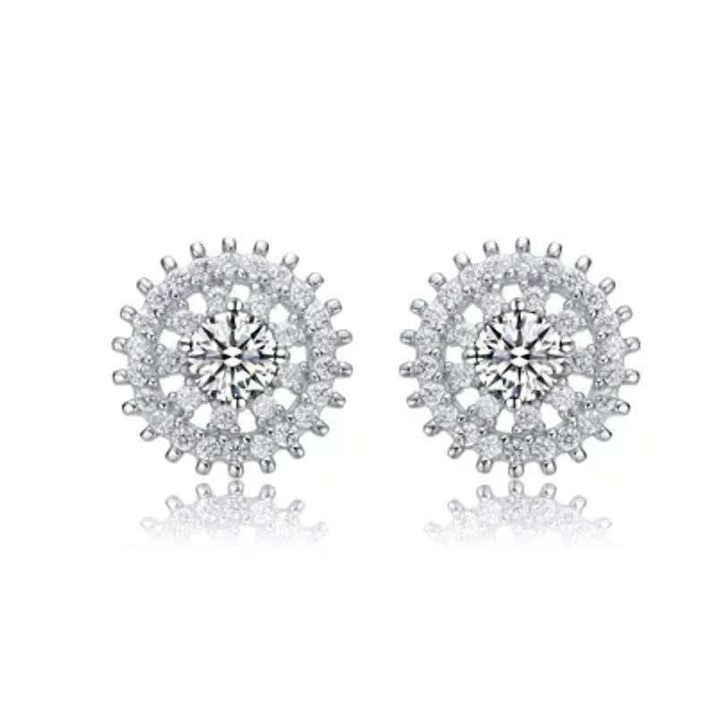 Lab Created Sterling Silver White Gold Plated with Clear Round Cubic Zirconia Wreath Stud Earrings
