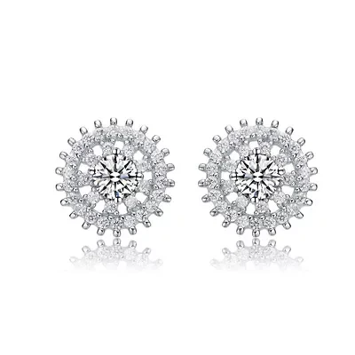 Lab Created Sterling Silver White Gold Plated with Clear Round Cubic Zirconia Wreath Stud Earrings