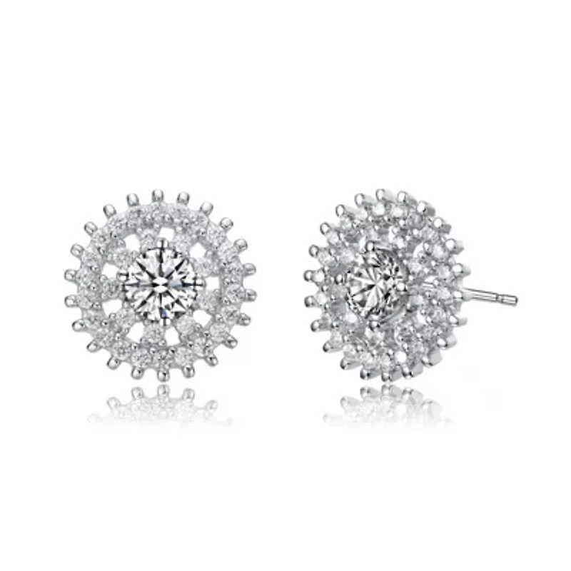 Lab Created Sterling Silver White Gold Plated with Clear Round Cubic Zirconia Wreath Stud Earrings