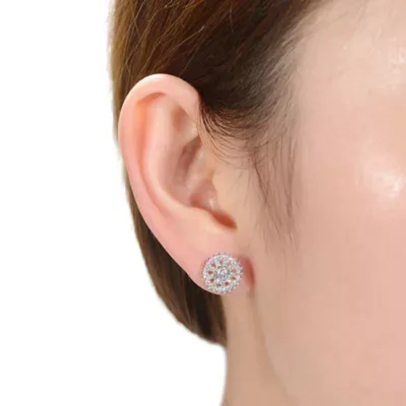 Lab Created Sterling Silver White Gold Plated with Clear Round Cubic Zirconia Wreath Stud Earrings