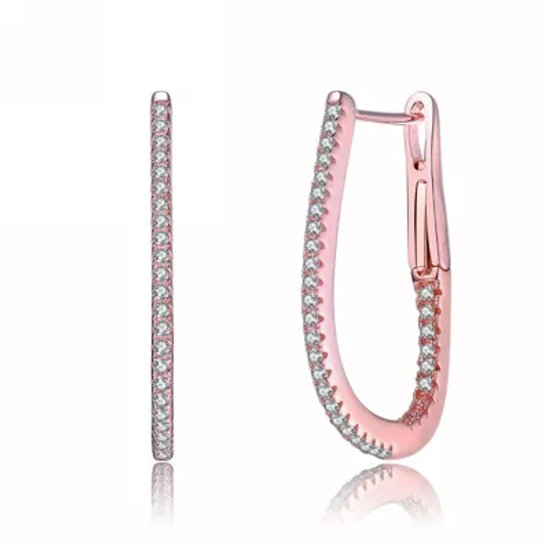 Lab Created Sterling Silver 18K Rose Gold Plated with Clear Cubic Zirconia Hoop Earrings