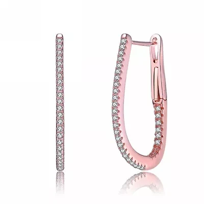 Lab Created Sterling Silver 18K Rose Gold Plated with Clear Cubic Zirconia Hoop Earrings