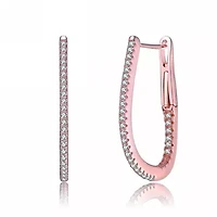 Lab Created Sterling Silver 18K Rose Gold Plated with Clear Cubic Zirconia Hoop Earrings