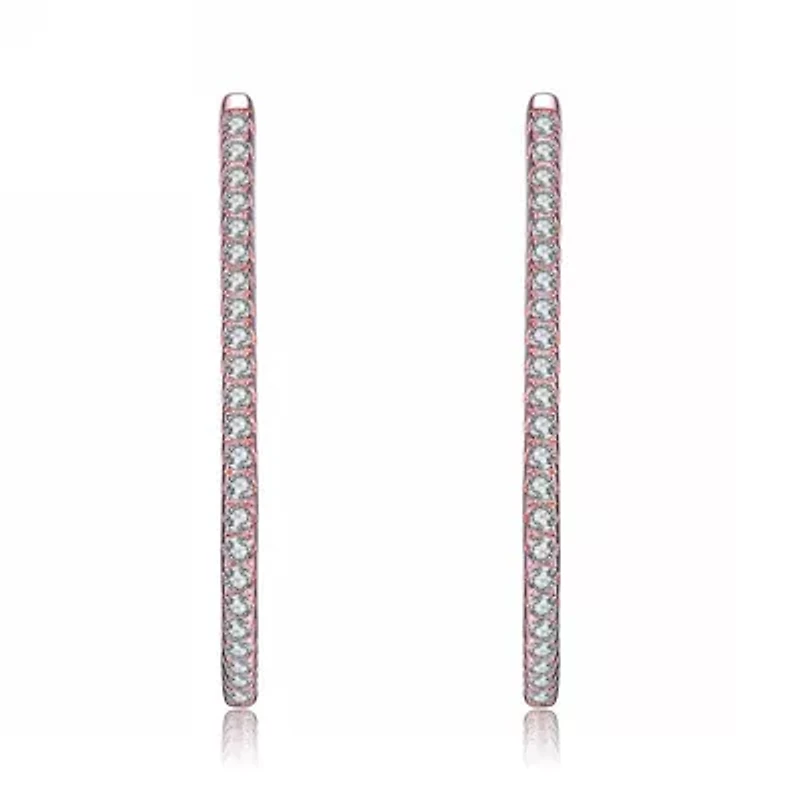 Lab Created Sterling Silver 18K Rose Gold Plated with Clear Cubic Zirconia Hoop Earrings