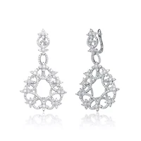 Lab Created Sterling Silver White Gold Plated with Clear Cubic Zirconia Round Swirl Design Lace Earrings