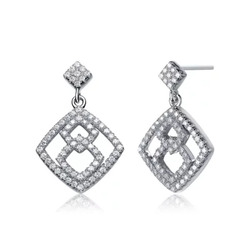 Lab Created Sterling Silver White Gold Plated with Clear Cubic Zirconia Rhombus Shape Dangle Earrings
