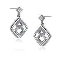 Lab Created Sterling Silver White Gold Plated with Clear Cubic Zirconia Rhombus Shape Dangle Earrings