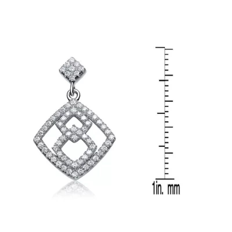 Lab Created Sterling Silver White Gold Plated with Clear Cubic Zirconia Rhombus Shape Dangle Earrings