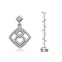 Lab Created Sterling Silver White Gold Plated with Clear Cubic Zirconia Rhombus Shape Dangle Earrings