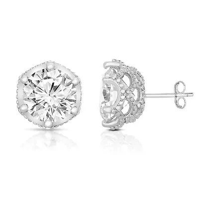 Lab Created Sterling Silver White Gold Plated Round-cut Cubic Zirconia Stone stud Earring