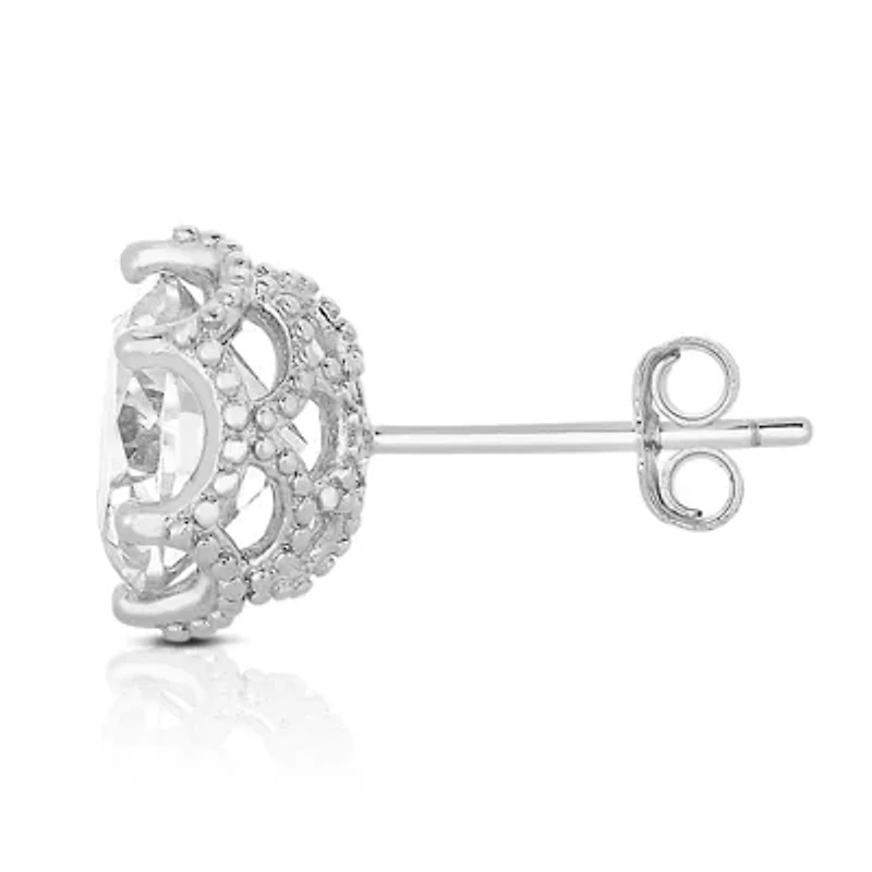 Lab Created Sterling Silver White Gold Plated Round-cut Cubic Zirconia Stone stud Earring
