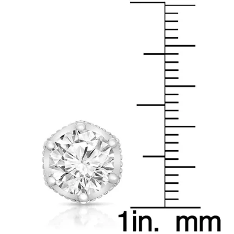 Lab Created Sterling Silver White Gold Plated Round-cut Cubic Zirconia Stone stud Earring