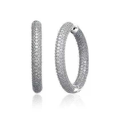 Lab Created Sterling Silver White Gold Plating with Clear Cubic Zirconia Large Hoop Earrings