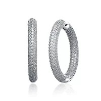 Lab Created Sterling Silver White Gold Plating with Clear Cubic Zirconia Large Hoop Earrings
